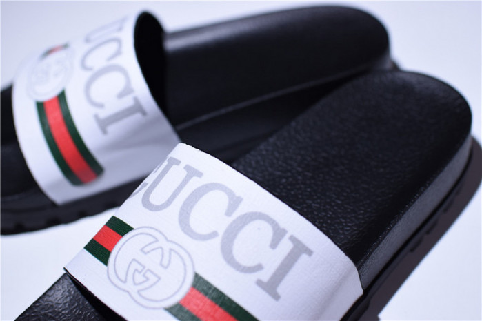 gc leather slide sandal black with gg logo mens